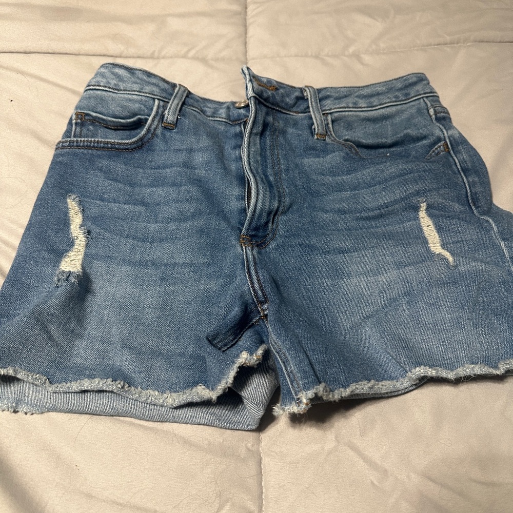 Just Black Blue Jean Shorts with High-Waisted Fit and Distressed Details
